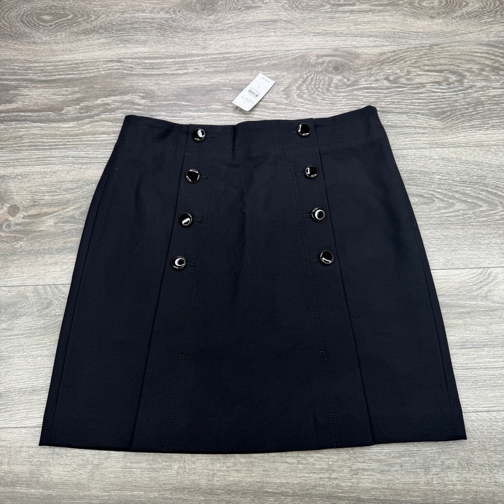 Ann Taylor LOFT Skirt Women 6 Black Sailor Button A-Line Mini Military Lined NWT